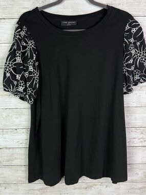 Lane Bryant Eyelet-Sleeve Crew-Neck Top Size 14/16